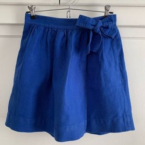J Crew Royal Blue Cotton/Linen Mini Skirt with Bow